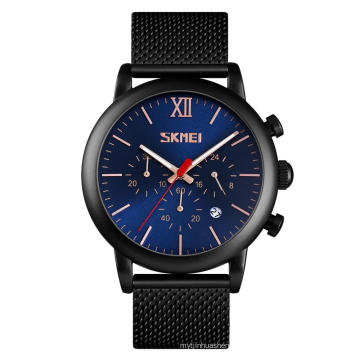 SKMEI 9203 Chronograph Uhren Herren Handgelenk Luxus Edelstahl Mesh Band Uhr